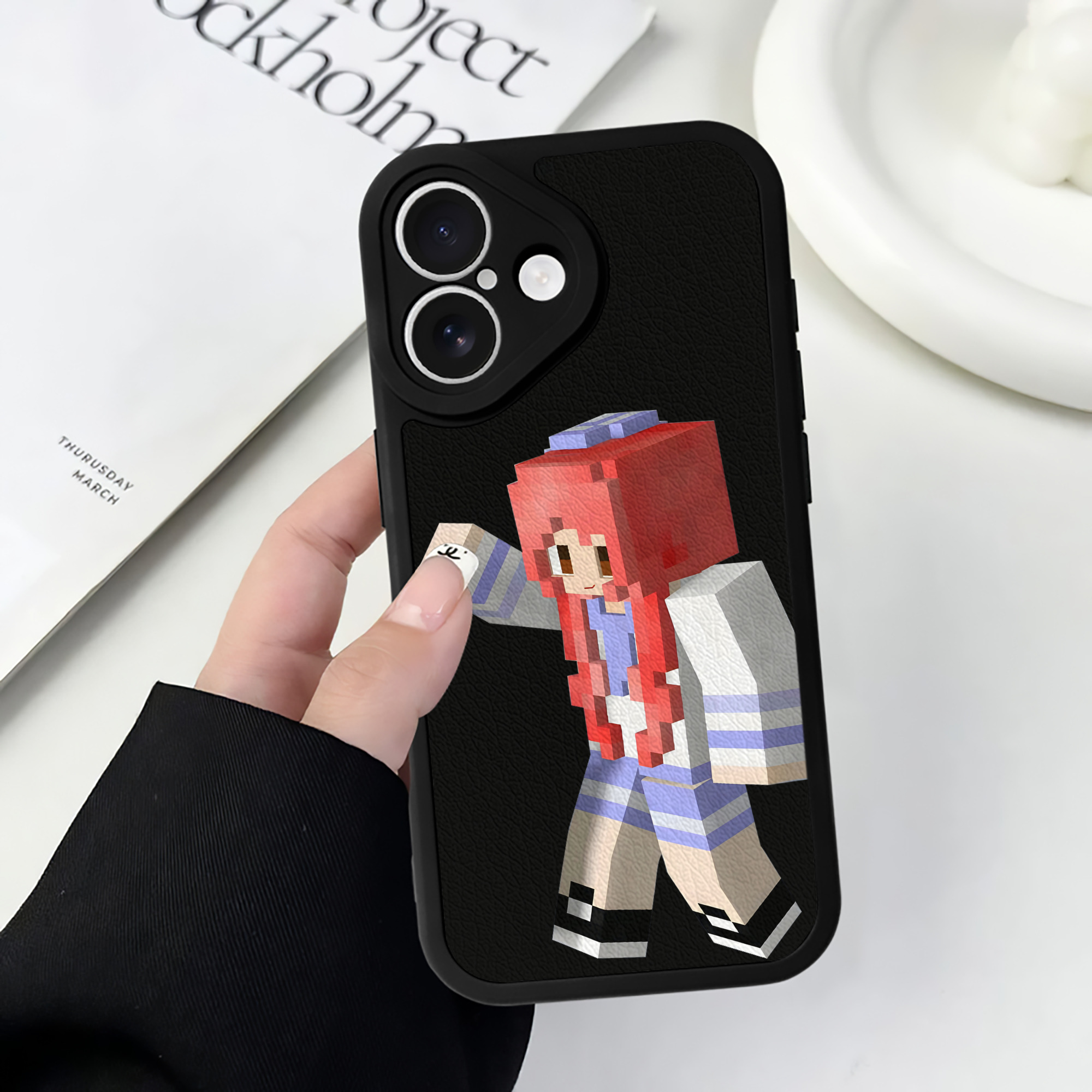（画像用） マインクラフト ブロックの世界 Minecraft MC Block world 【iPhone 16シリーズ対応】シリコンスマホケース（レザー調） 材質：シリコン